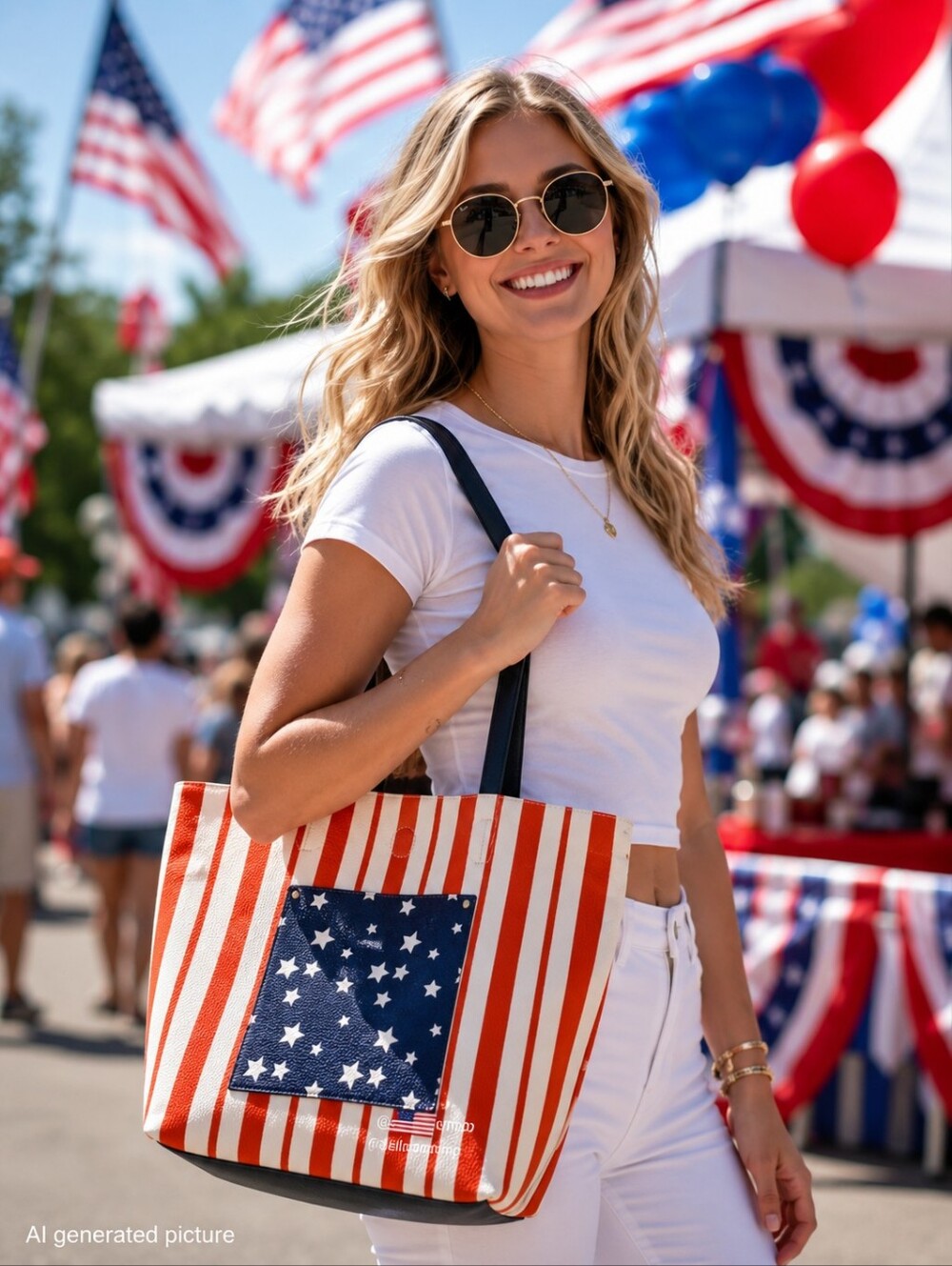 Valerie Stevens Faux Leather Patriotic Red White Blue Tote Bag